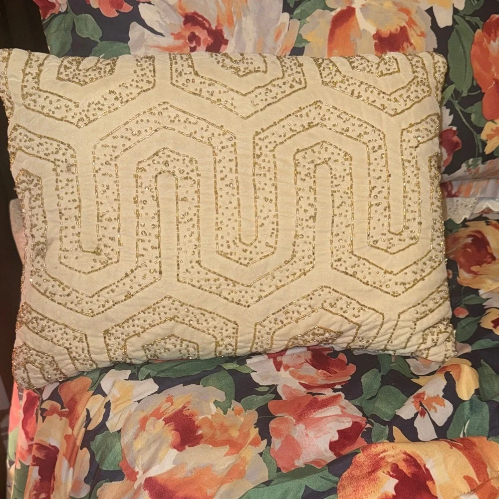 Embroidered Cream Decorative Throw Pillow
